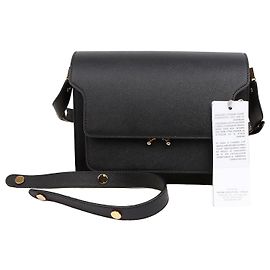 Marni Borsa a tracolla Trunk Medium in pelle Saffiano Nera Nero