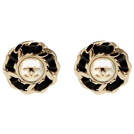 Chanel Orecchini rotondi CC Gold Nero