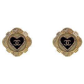 Chanel Heart CC Gold Ohrringe Schwarz