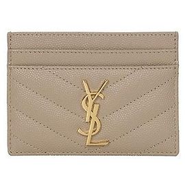 Saint Laurent Tarjetero Cassandra de piel Dark Beige Castaño