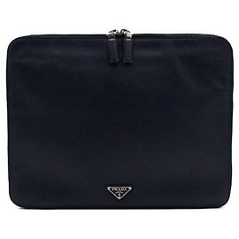 Prada Pochette pour ordinateur portable en Saffiano Bleu