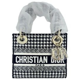 Dior Light Lady Bag Houndstooth Embroidery Mini Weiß