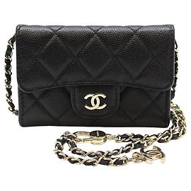 Chanel Classic Black Caviar Gold Mini Gürteltasche mit Kette Schwarz