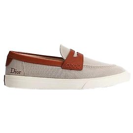 Dior Mocassini Riviera Chester Beige in tela di cotone e vitello liscio marrone Marrone