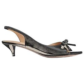 Louis Vuitton Bow Heel Slingback Sandals Black Lambskin Black