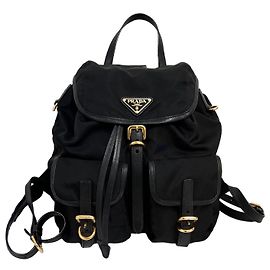 Prada Triangle Logo Nylon Backpack Black Black