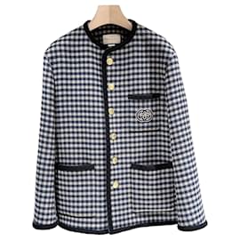 Gucci Wool Gingham Jacket Interlocking Check Jacket Brown