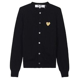 Comme Des Garcons Cardigan mit goldenem Herz-Patch Schwarz