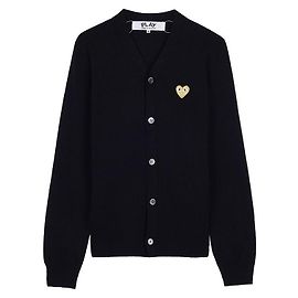 Comme Des Garcons Cardigan mit goldenem Herz-Patch Schwarz