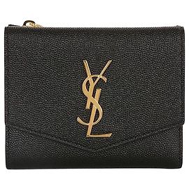 Saint Laurent Leather Iconic Tri-fold Black Wallet Black