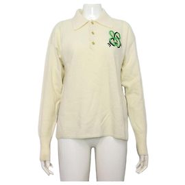 Gucci Langarm-Polo-T-Shirt mit Hasenstickerei Weiß