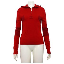 Chanel Red Cocoonage Hoodie Pullover Half-Zip Strickpullover für Damen Saison Rot