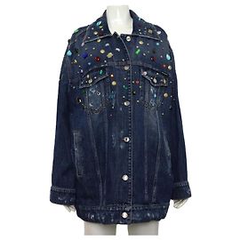 Dolce & Gabbana Giacca in denim di cotone blu con cristalli da donna Blu
