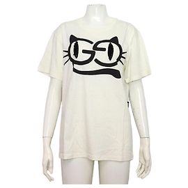 Gucci T-shirt de manga curta para mulher em algodão branco com estampa de gato Branco
