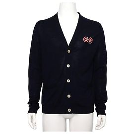 Gucci Cardigã de lã para homem com patch GG Azul