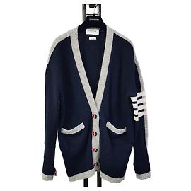 Thom Browne Bar Mohair Oversized V-Ausschnitt Cardigan für Damen Schwarz