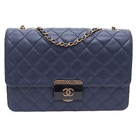 Chanel Borsa a tracolla con patta e catena Large Blu