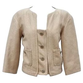 Chanel Beige Jacke mit Goldgarn Orange