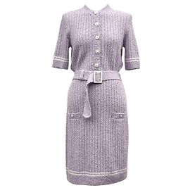 Chanel Vestido de malha com cinto Roxo claro Roxo
