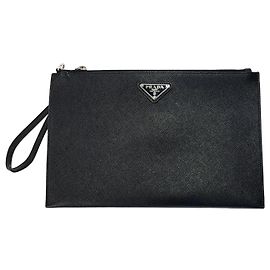 Prada Triangle Logo Clutch Bag Black