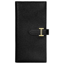 Hermès Long Wallet Stamp Black with Gold Trim Golden