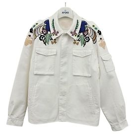 Valentino Casaco-camisa com bordado de flores de algodão Prata