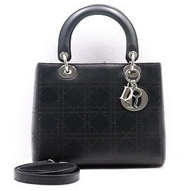Dior Black Leather Cannage Lady Medium Tote Bag Black