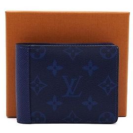 Louis Vuitton Blue Monogram Canvas Multiple Geldbörse für Herren Blau