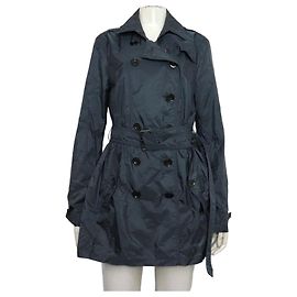 Burberry Navy Nylon Belted Women's Trench Coat Jacket Blue