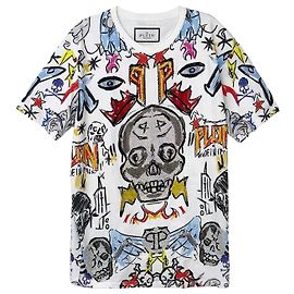 Philipp Plein Grafisches T-Shirt mit Strass-Totenkopf Größe White Weiß
