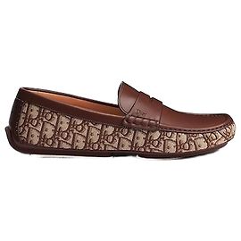 Dior Loafer Lodi Castanho em pele de vitela lisa e Jacquard Oblique Castanho Marrom