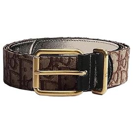 Dior Cintura Brown Oblique Jacquard Pelle di Vitello Liscia Nera Marrone