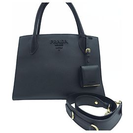 Prada Saffiano Leather Medium Tote Bag Black Black