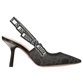 Escarpins Slingback J'Adior Motif Cannage Noir en tissu technique Noir