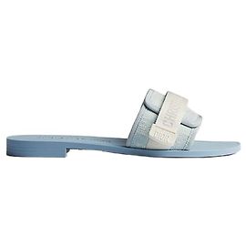 Dior Riviera Evolution Slide White Sky Blue Oblique Washed Linen Blau