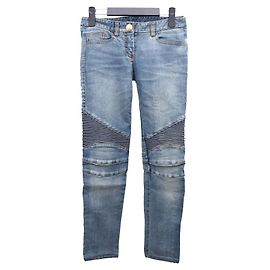 Balmain Gold Button Biker Jeans Blue