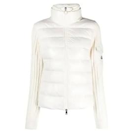 Moncler Cardigã de lã acolchoado com patch de logo Branco