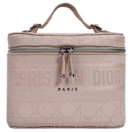 Dior Travel Cannage Bestickter Mesh Vanity Case Tote Bag Pink Large Pink