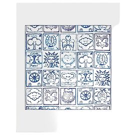 Céline Quadratisches Seidentwill-Tuch White/Blue Blau