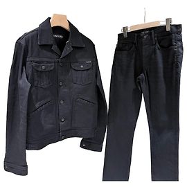 Tom Ford Set Pantaloni e Giacca Trucker in Denim Nero di Cotone Nero