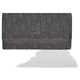 Dior Portafoglio lungo con patta Black Oblique Jacquard Nero