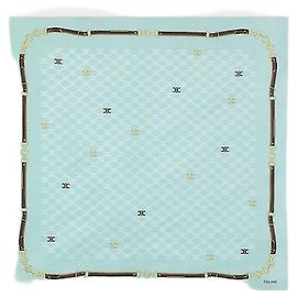 Céline Bandana Heritage Silk Twill Powder Blue White Brown Blu