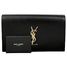 Saint Laurent Pochette à rabat Grand Poudre en cuir Noir Noir
