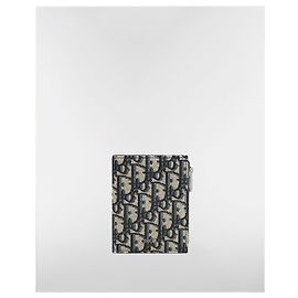 Dior Cartera Bi-Fold Beige Black Oblique Jacquard Castaño