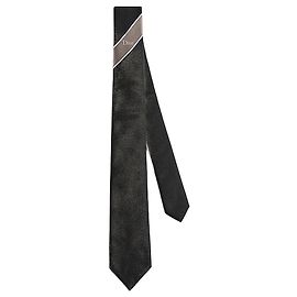 Dior Regimental Stripe Tie Black, Gray, White Silk Brown