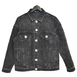 Miu Miu Crystal Button Quilted Oversized Denim Jacket Black