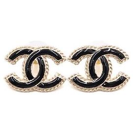 Chanel CC Logo Ohrringe Black Gold Schwarz
