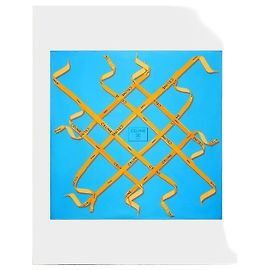Céline Lenço Quadrado em Twill de Seda Sky/Yellow/Blue Azul