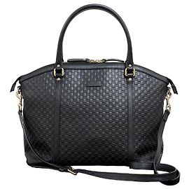 Gucci Microshima Leather Tote Bag Shoulder Bag Black Black
