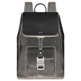Dior Mochila Saddle com aba em couro de bezerro grão preto com costuras contrastantes Preto